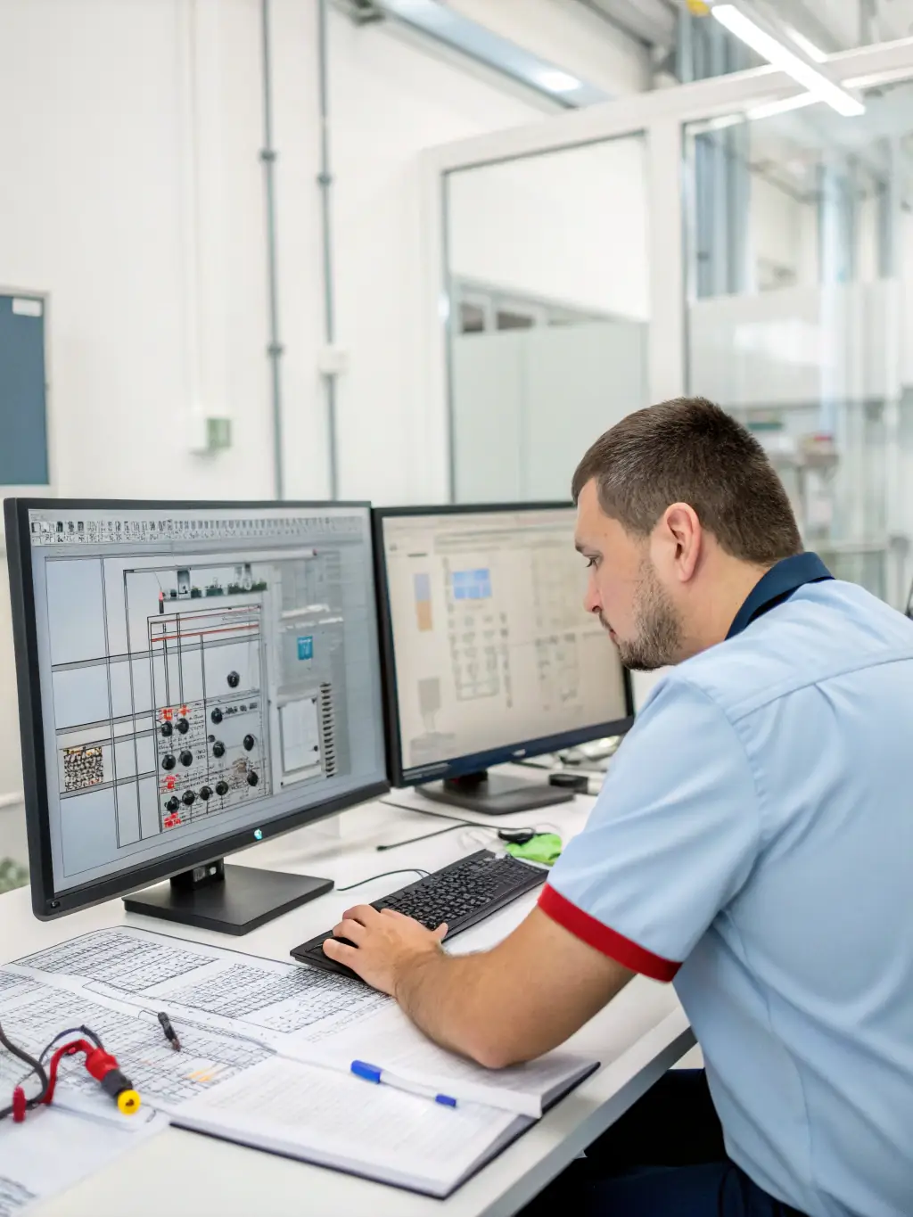An engineer working on a stress analysis simulation of a composite structure, demonstrating Neoforge LLC's proficiency in structural analysis.